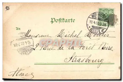 Kościół ewangelicki w Mühlhausen — widok budynku gotyckiego — nieznany wydawca — Rewers