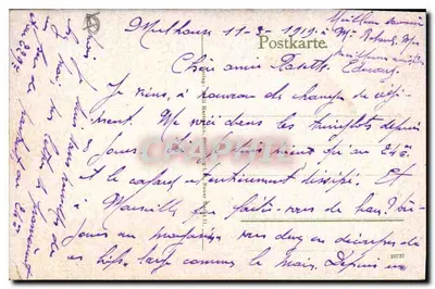Stara pocztówka Mulhausen Kaiseri Postamt z kanalem Rhin-Rhone — Rewers