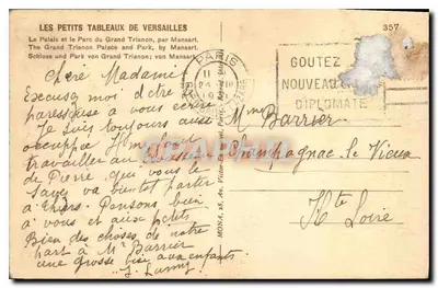 O Grande Trianon — Versailles — editor Mona, n° 357 — Verso
