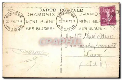 Morze lodowe i stacja Montenvers — n° 651 — L. Morand, fot. i lit. Chamonix-Mont-Blanc — Rewers