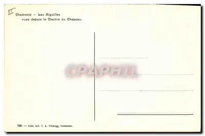 Chamonix — Aiguilles widziane z Chaussee du Chapeau — Wyd. S. A. Schnegg, Lausanne, nr 769 — Rewers