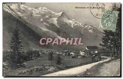 Chamonix i Mont Blanc — pejzaż panoramiczny — wydawca nieznany