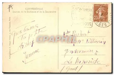 Źródła Duchyni i Królowej — Contrexéville — Wydawca A. Briger Frères, Paryż — Rewers