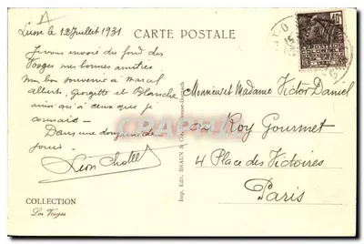 Gérardmer — General view with the lake — Vintage Postcard/Antike Ansichtskarte n°1240 — Back