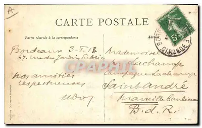 Bordeaux — Wejście do Publicznego Ogródka — C. B. — Rewers
