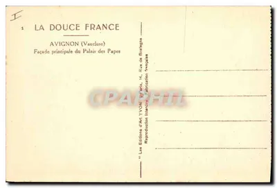 Awinion — Główne wejście Pałacu Papieskiego — Les Éditions d'Art YVON, Paryż — Rewers