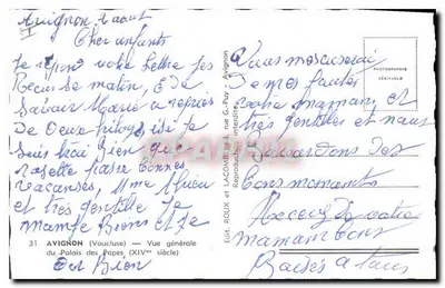 Avignon — Ogólny widok Pałacu Papieskiego (XIV wiek) — Wyd. ROUX et LACOMBE, rue G.-Puy — Rewers