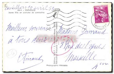 Ferrières-en-Provence — Młoda kobieta w stroju kominowej — Wydawnictwo SEPT — Rewers