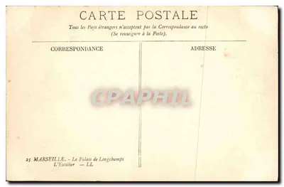 O Palácio de Longchamps — Marselha — editor L'Escalier, n°25 — Verso