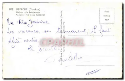 Uzerche (Corrèze) — Antiga Farmácia Eyssartier — editor Michel, n° 818 — Verso