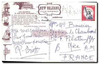 Balcons der St. Peter Street — New Orleans — Verlag: Grant L. Robertson — Rückseite