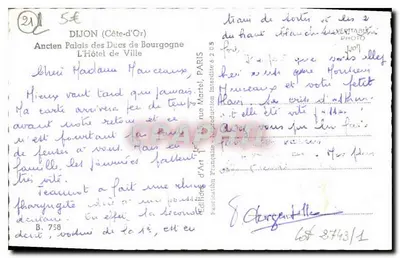 Dijon — Dawny Pałac Duszy Burgundii (Urząd Miasta) — Wydawca: Wydawnictwo Sztuki Martel, Paryż — Rewers