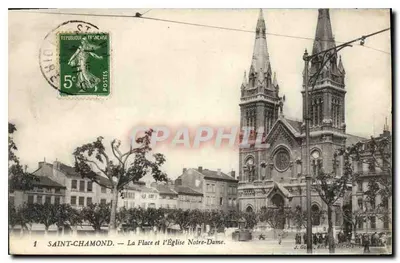 Saint-Chamond — A Praça e a Igreja Nossa Senhora — J. Giron, editor, Saint-Chamond