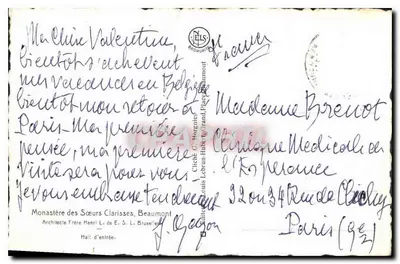 Mosteiro das Irmãs Clarissas — Sala de Entrada — Editor: Frei Henri L. de E. S. L. Bruxelas — Verso