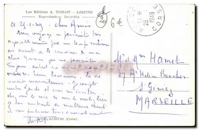 Widok Ajaccio — Republika Francuska — Les Editions A. TOMASI — Rewers