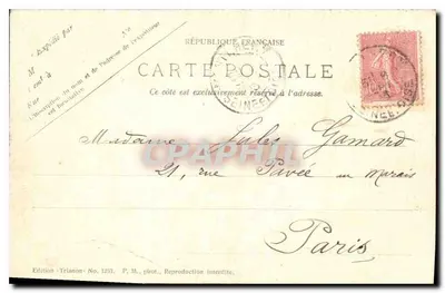 Castelo de Lormoy — vista do castelo cercado por árvores — Edição Trianon No. 1253 — Verso
