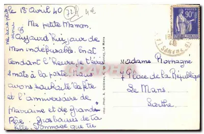 La Chartre-sur-le-Loir — Zamek Fresnes — Stara pocztówka nr 6145 — Rewers