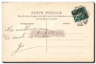 Jeune femme en robe à col brodé — tenant un paquet et une pancarte 'Bonne Année' — éditeur CIRCE, n° 5037 — Verso