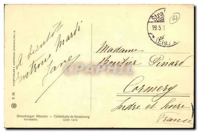 Katedra w Strasburgu — Strona północna — Kunstverlag E. Hartmann, Strasburg, nr X 20 — Rewers