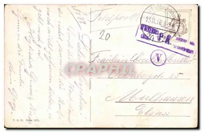 Ponte de madeira em um parque de outono — editor T.S.N. Série 1922 — Verso