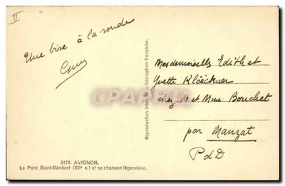 Avignon — Most św. Bénézeta (XII wiek) i jego legendarna pieśń — reprodukcja francuska przez Manzat — Rewers
