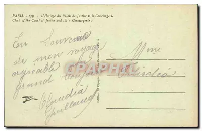 Paryż — Zegar na Pałacu Sprawiedliwości i Konciergeria — Wydawnictwo Cigogne, Paryż — Rewers