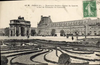 Paryż (Ier) — Nowe angielskie ogrody Louvre. Arc de Triomphe du Carrousel