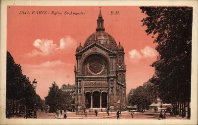 Paris - Église Saint-Augustin — vue de l'édifice avec dôme et rosace — E.M. n°5044