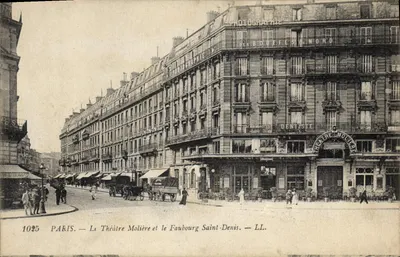 Paryż — Teatr Molière i Faubourg Saint-Denis — LL. — N° 1025
