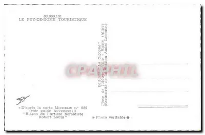 O Puy-de-Dôme turístico — cartão postal ilustrado com mapa rodoviário e locais — Edições do Puy-de-Dôme — Verso