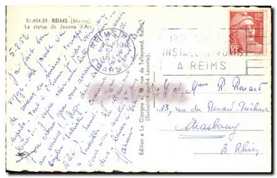 Statua Jani z Domnięcia w Reims — wydawnictwo La Cigogne, nr 51.454.59 — Rewers