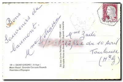 Monte Rouel — Grande Cascata Pouech — Sté des Cartes Postales APA - POUX — Verso