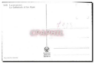 Lausanne — Katedra i Alpy — Wydawnictwo Jaeger Genewa, nr 7418 — Rewers