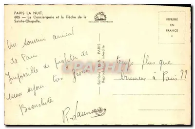 Paris la Nuit — La Conciergerie et la Flèche de la Sainte-Chapelle — Éditions TIVA — Verso