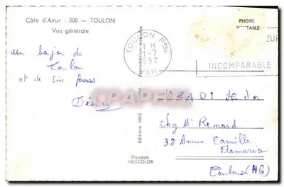 Vista geral de Toulon — Costa Azul — 300 — Edições ARIS — Verso