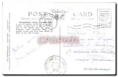 Zachodnie wieże, Katedra Westminsterska, Londyn — H 6047 — Silveresque Postcard & Sons, Ltd. — Rewers