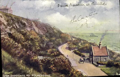 Bilhete postal antigo Ower Sandgate Rd Folkestone