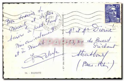 Biarritz — vista panorâmica — C'° dos Arts Photomécaniques, Paris, n° 94 — Verso