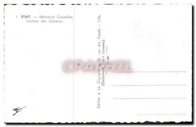 Vimy — Memorial Canadiense — Lectura de los Desaparecidos — Edición La Cigogne — Reverso