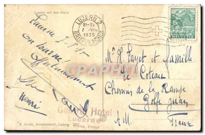 Luzern mit den Alpen — widok na jezioro i góry — E. Goetz, Kunstanstalt, Luzern — Rewers