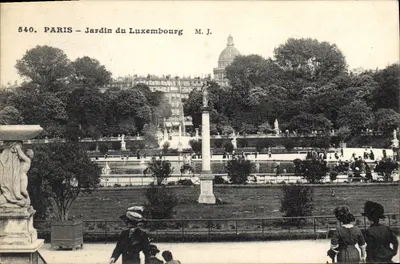 Paryż – Ogrody Luxembourg — widok z basenu i dachu Panthéonu — M.J. n°540