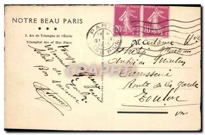 Arco do Triunfo — Paris — edições d'Art GUY — Verso