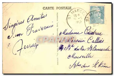 Bilhete postal antigo A Savoie Pintoresca Estrada de Moutiers para Aime Salto da Moça — Verso
