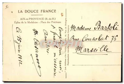 Igreja de La Madeleine — Place des Précheurs — Aix-en-Provence — Éditions d'Aix Yvon — Verso