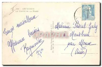 Stara pocztówka Arcachon — Kasyno nad plażą — Rewers