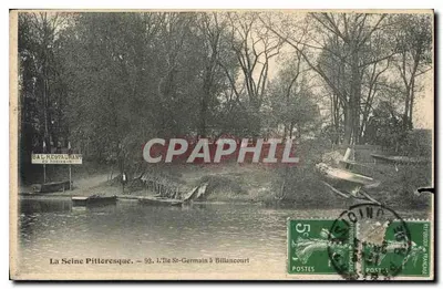 Bilhete postal antigo La Seine Pittoresque L'Ile St Germain a Billancourt
