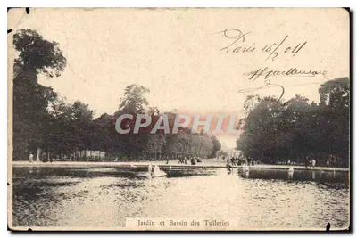 Stara pocztówka ogród i basen Tuileries