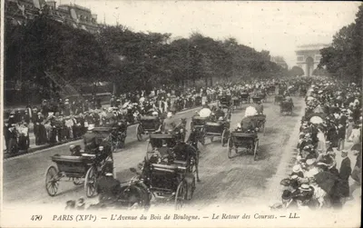 PARYŻ (XVI) — Aleja Bois de Boulogne — Powrót z wyścigów — LL.