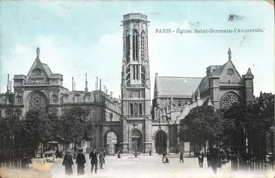 Paris - Église Saint-Germain-l'Auxerrois — vue de la façade et du clocher gothique, éditeur imprimeur non identifié