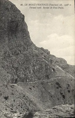 O Mont Ventoux (Vaucluse) — Versante norte, trilha de Font-Fiolle — Edições Artétiqnes J. Biau, Carpentras